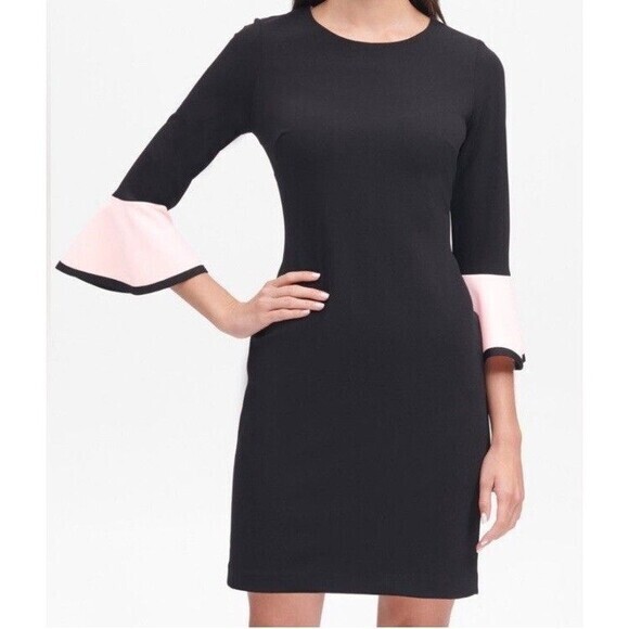 Tommy Hilfiger Bell Sleeve Sheath Dress 4 Black Stretch Elegant Business Casual - Picture 1 of 16